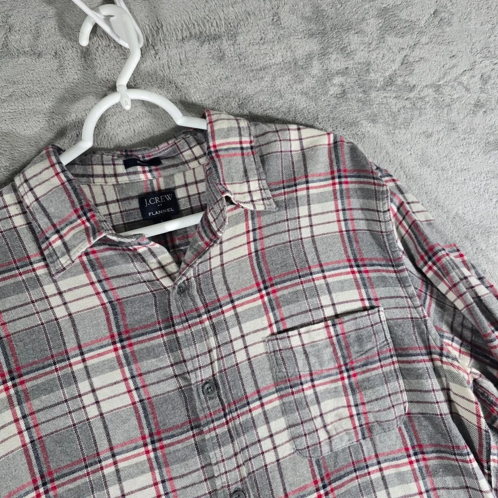 J.Crew Flannel Shirt Slim Fit Plaid Button Up Long Sleeve Gray‎ Red L